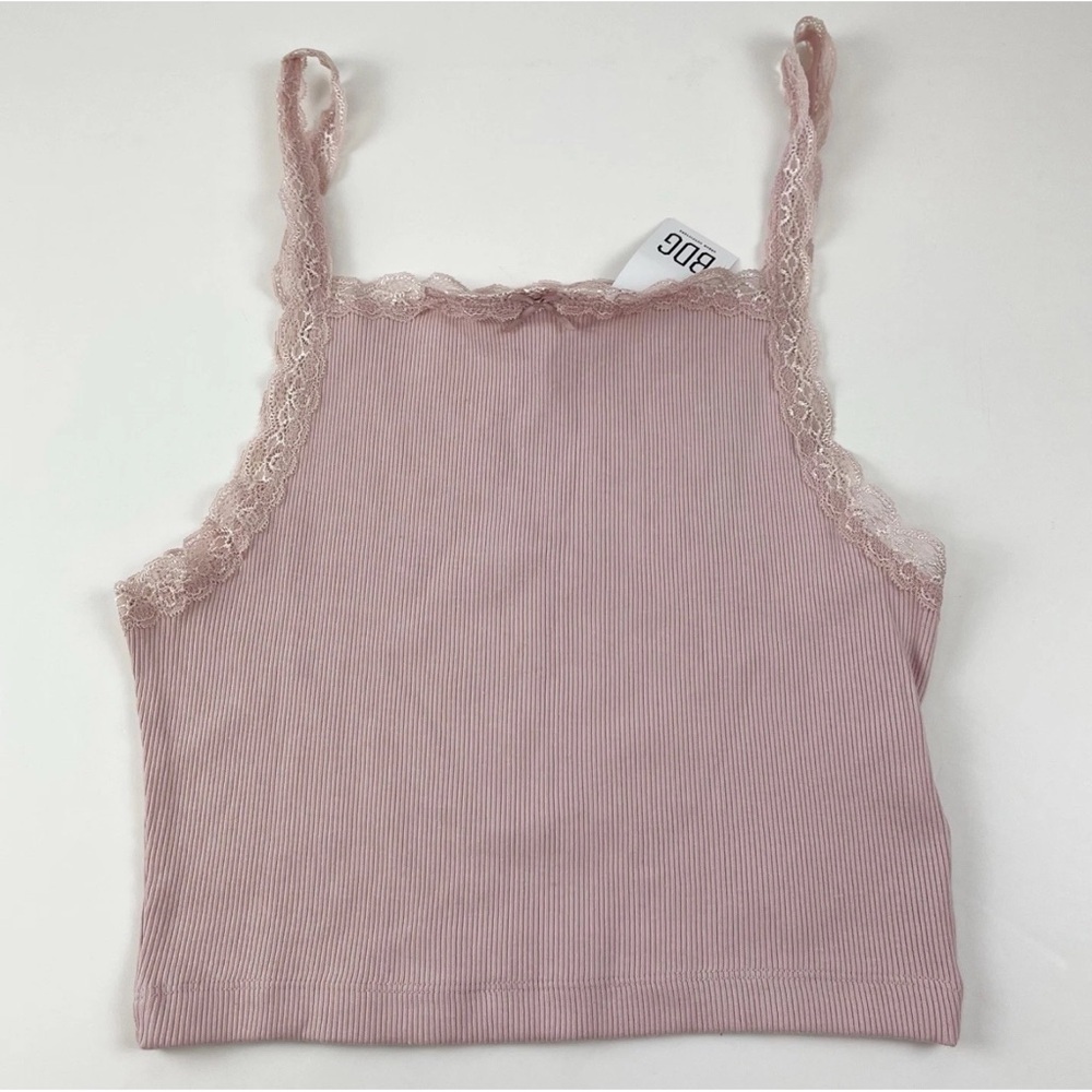 BDG Tank Top Juniors Medium Pink Sleeveless Lace Trim Cami Cotton Ribbed NWT NEW